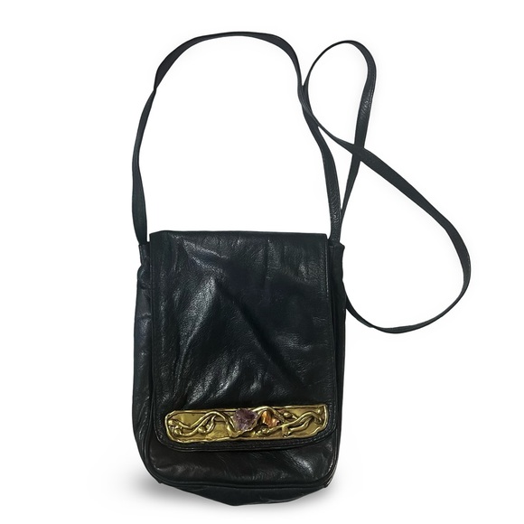 Vintage Raw Amethyst Crystal Copa Collection Black Leather Purse - Picture 2 of 9